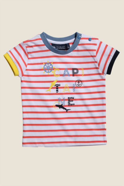 Tee-shirt bébé garçon à rayures, col et manches contrastées, Looney