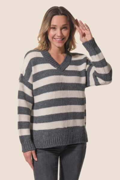Pull femme en maille col V rayé Flavine