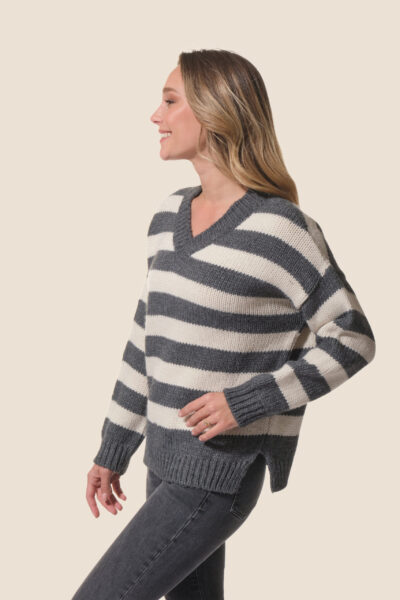 Pull femme en maille col V rayé Flavine