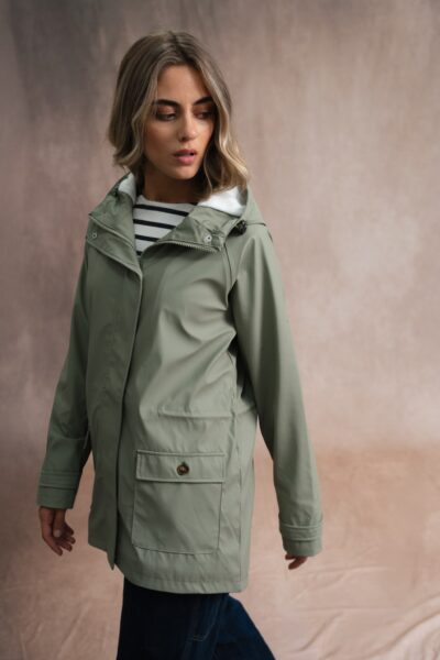 Ciré femme zippé à capuche avec manches raglan et coutures étanchées, lien de serrage à la taille, doublé polaire, Lyvie