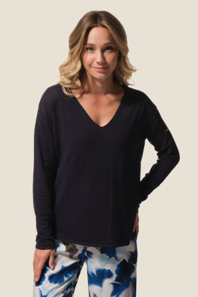 Pull en maille femme col V uni, Marise