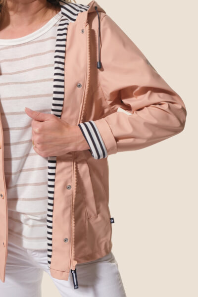 Ciré imperméable pour femme zippé à capuche - Doublure rayée blanc/marine - Hublot Mode Marine