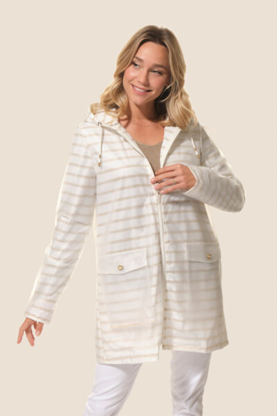 Ciré imperméable Sonia femme transparent avec doublure rayée doré