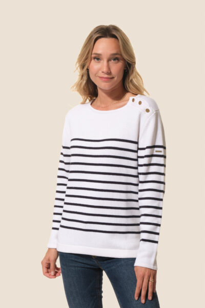 Pull femme classique rayé avec boutons épaules Hublot Mode Marine