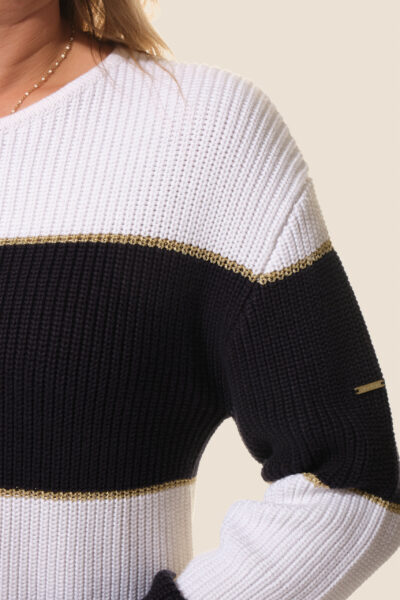 Pull femme rayé lurex col rond Sylvie Hublot Mode Marine