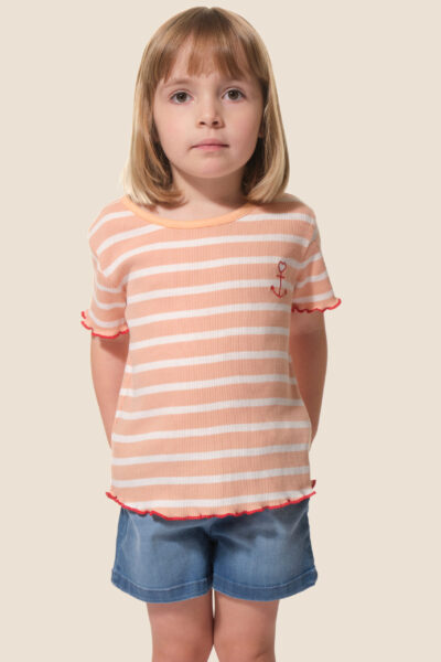Tee-shirt enfant fille rayé avec détails fantaisies Hublot Mode Marine
