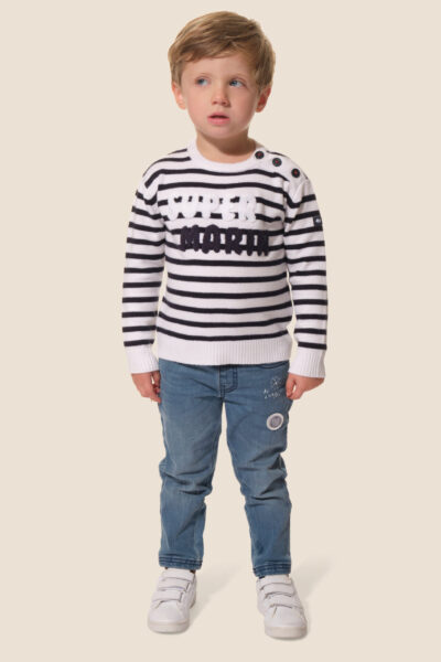 Pull garçon rayé col rond avec animation Hublot Mode Marine