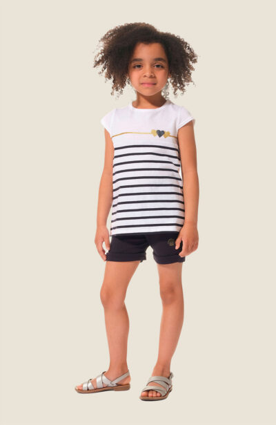 Tee-shirt fille manches courtes, détail cœur en lurex, Hublot Mode Marine