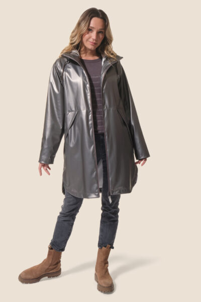 Ciré femme long métallisé zippé à capuche, doublé polaire, Libona
