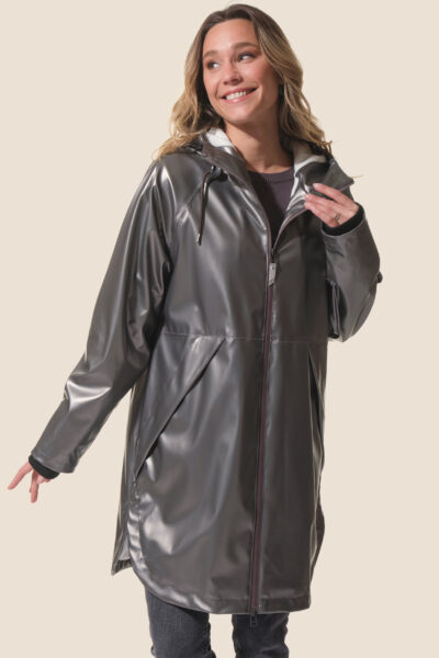 Ciré femme long métallisé zippé à capuche, doublé polaire, Libona