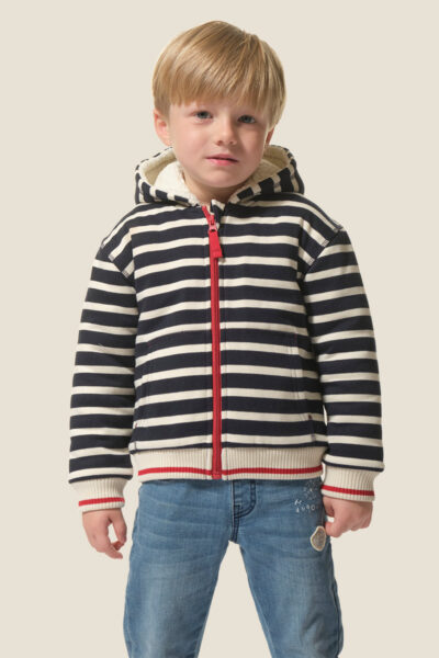 Veste enfant mixte rayée à capuche, doublure sherpa, Zephyr