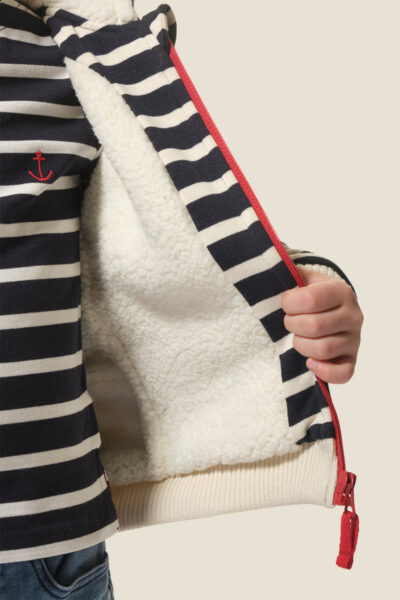 Veste enfant mixte rayée à capuche, doublure sherpa, Zephyr