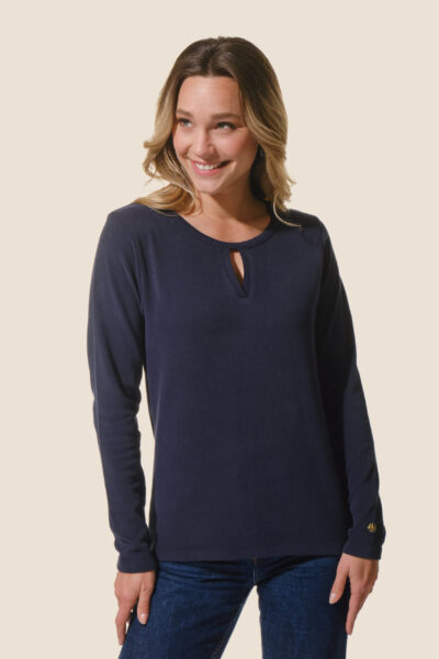 Tee-shirt femme manches longues en maille douce avec col fantaisie Uni Marjorie
