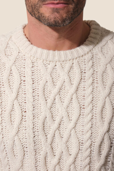 Pull homme en maille col rond avec jeux de torsades Maxime