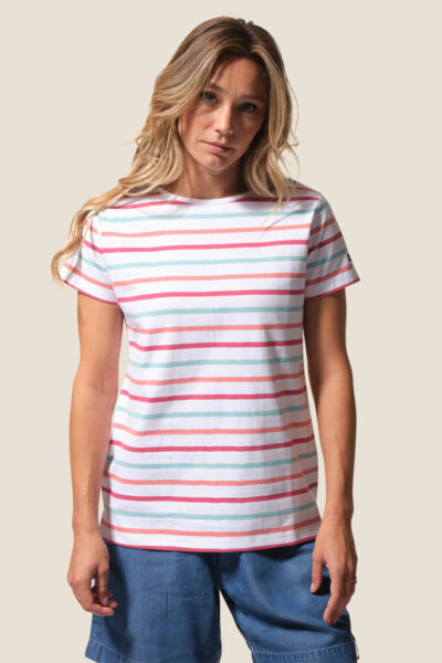 Tee-shirt femme à rayures bicolores manches courtes Carolina