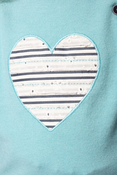 Pull fille col rond avec manches raglan et animation coeur Lizoe.