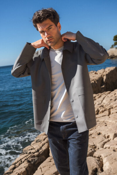 Ciré homme court en PU double face avec capuche amovible et bavolet dos Boston