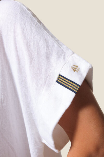 Blouse femme manches courtes col V tissus type lin Dominique