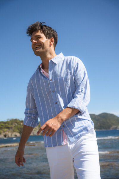 Chemise homme manches longues avec rayures verticales Herme