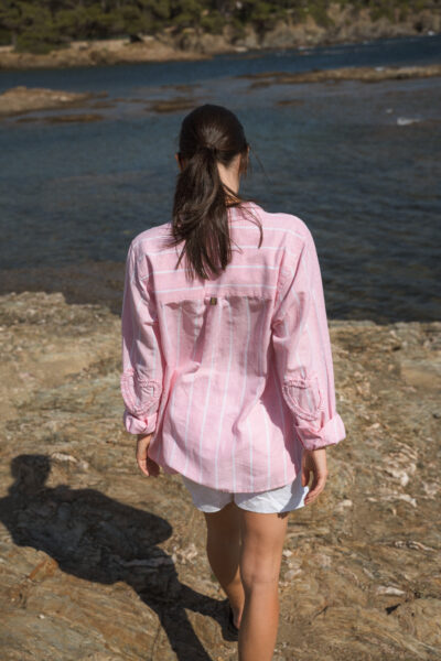 Chemise femme manches longues rayures verticales, coudière coeur Kasey