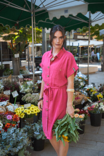 Robe femme courte en lin mélangé et ceinture à la taille Esma